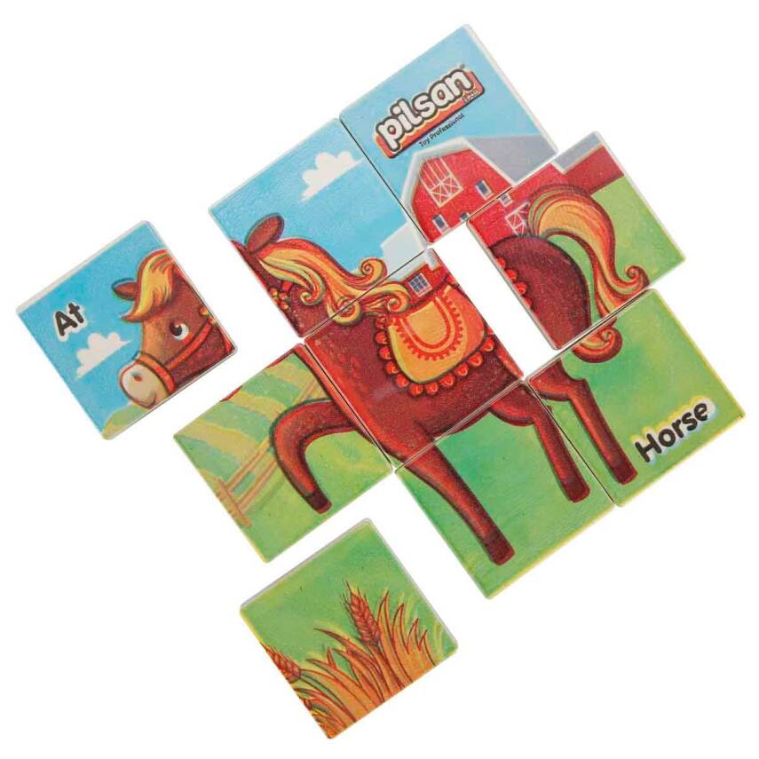 Pilsan Hayvan Serisi 9 Parça Puzzle Set 03-355-Kahverengi At - 1