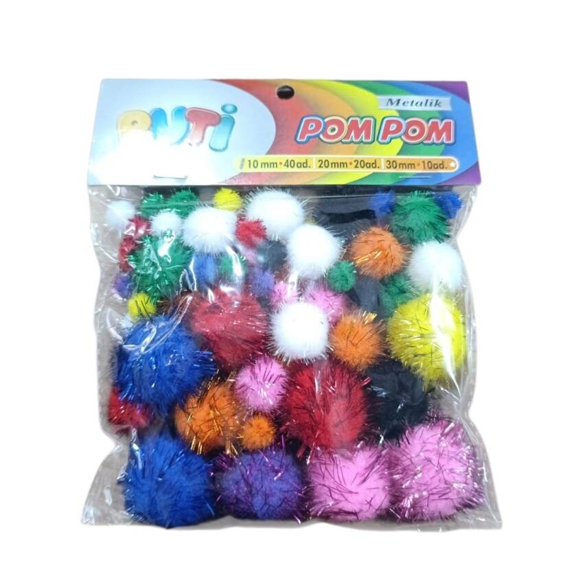 Puti Metalik Büyük Orta Küçük Karışık PomPom - 1