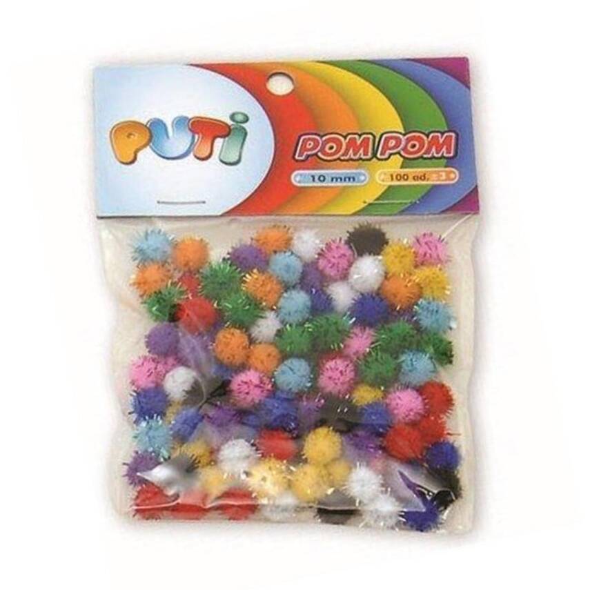 Puti Metalik Küçük 10mm 100 adet PomPom - 1