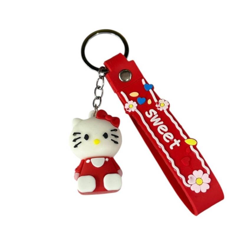 Renkli Silikon Anahtarlıklar-Kırmızı Hello Kitty - 1