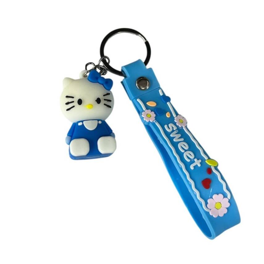 Renkli Silikon Anahtarlıklar-Mavi Hello Kitty - 1