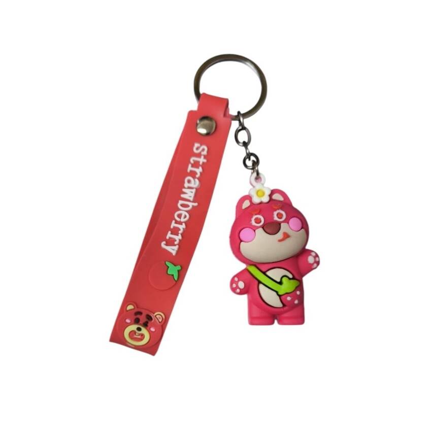Renkli Silikon Anahtarlıklar-Pembe Çilekli Ayı - 1