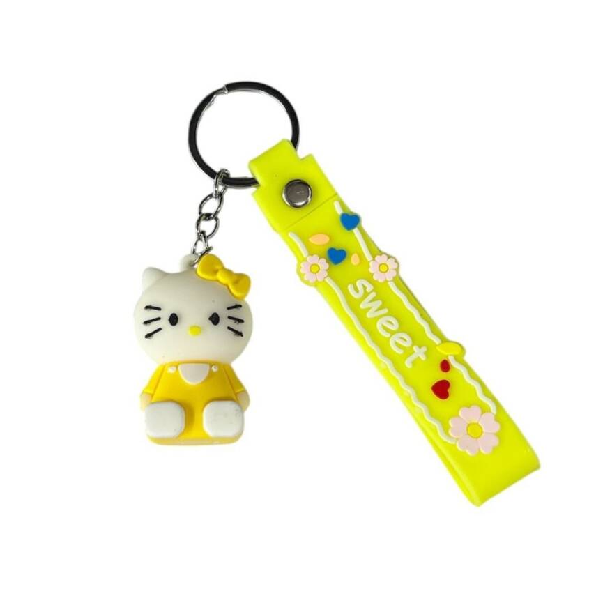 Renkli Silikon Anahtarlıklar-Sarı Hello Kitty - 1