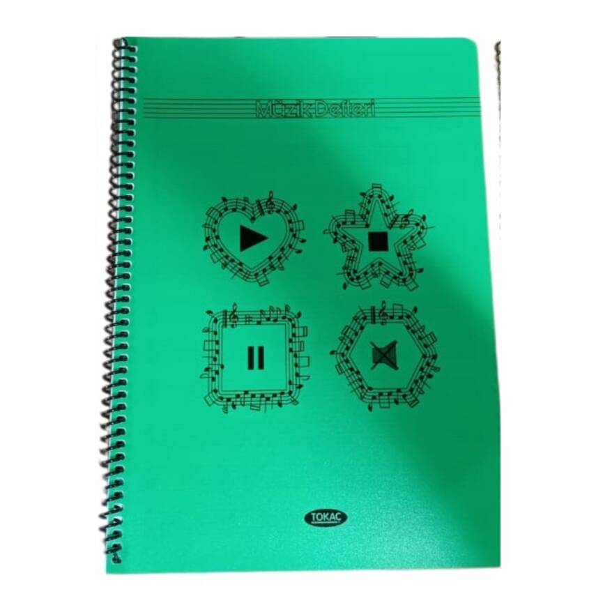 Tokaç A4 Müzik Defteri Spiralli PP Kapak 40 Yp-Yeşil Kalp - 1