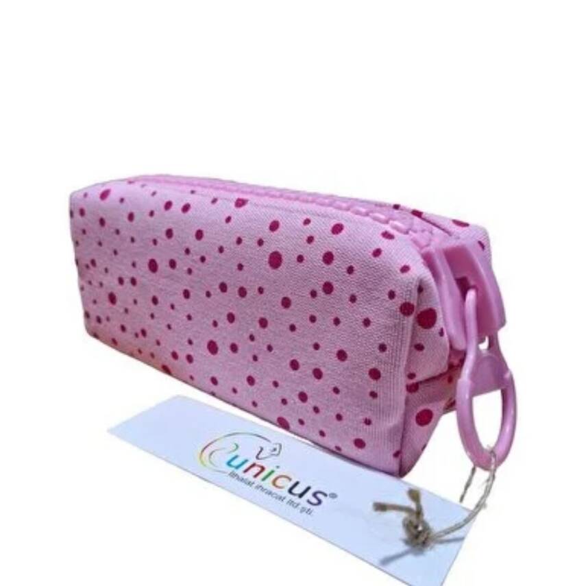 Unicus Big Zip Puantiyeli Keten Kalemkutu 921-Pembe Fermuar - 1